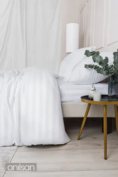 Çizgili Çift Kişilik Düğmeli Nevresim Yorgan Kılıfı %100 Pamuk, 83tel - 3