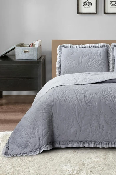 Madrid Elyaf Dolgulu Çift Kişilik 240x260 Cm Yatak Örtüsü Gri ürün görseli