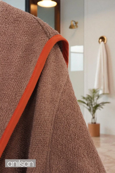 %100 Pamuk Kahverengi Bornoz - Kapüşonlu Otel Bornozu, Spa Için Ideal, Günlük Kullanıma Uygun - 4