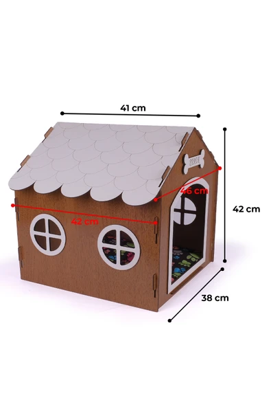 Ahşap Özel İsim Baskılı Dekoratif Köpek Evi-Kulübesi, Küçük Irk Köpekler İçin Kulübe, Köpek Kulübesi Kahverengi - 2