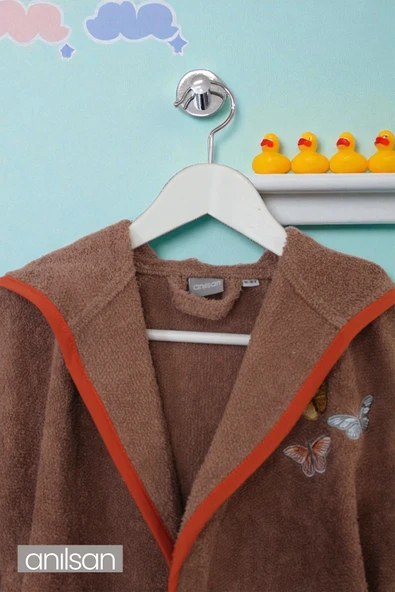 %100 Pamuklu Kahverengi Çocuk Bornozu - 2-4 Yaş - Yumuşak, Nefes Alabilir - 4