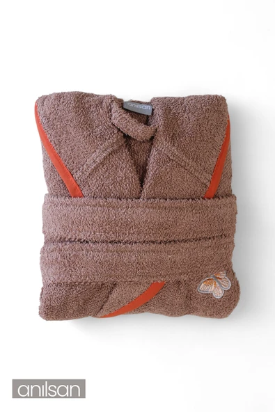 %100 Pamuklu Kahverengi Çocuk Bornozu - 8-10 Yaş - Yumuşak, Nefes Alabilir - 5