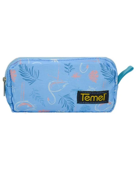 Temel Flamingo Desenli Turkuaz Tek Gözlü Kalem Çantası