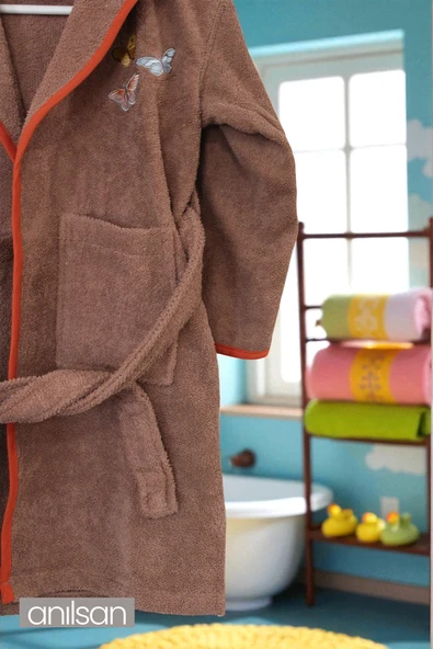 %100 Pamuklu Kahverengi Çocuk Bornozu - 8-10 Yaş - Yumuşak, Nefes Alabilir - 3