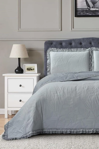 Madrid Elyaf Dolgulu Çift Kişilik 240x260 Cm Yatak Örtüsü Antrasit