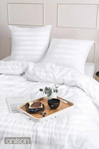 Çizgili Çift Kişilik Düğmeli Nevresim Yorgan Kılıfı %100 Pamuk, 83tel - 2