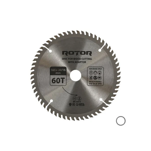 Ahşap kesme diski ROTOR 165*20/16 adaptörlü 60T ürün görseli