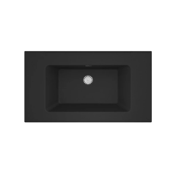 Real Stone ZENITH 80 Etajerli Siyah Granit Banyo Lavabosu 80x45