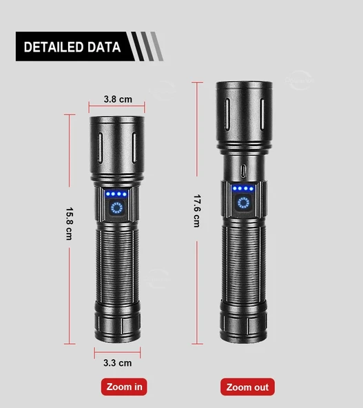 Powerdex PD-4200 Yağmur Suyu Geçirmez 10Watt Süper LED Profesyonel Şarjlı El Feneri - Resim 5