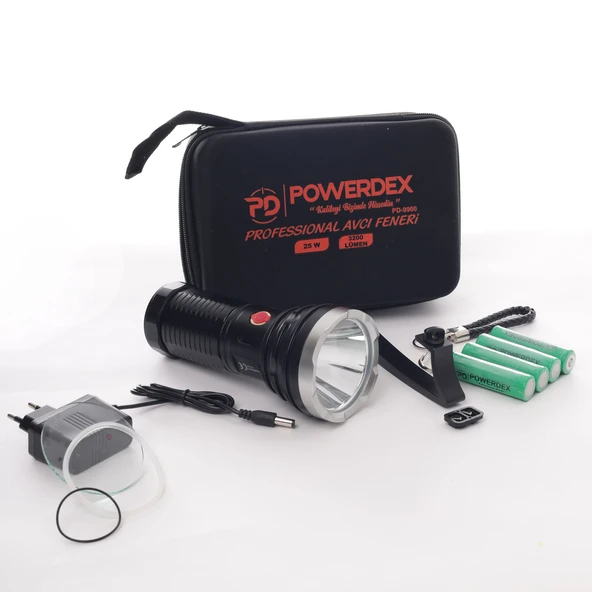Powerdex PD-9900 Su Geçirmez 25 Watt 3200 Lümen Süper Güçlü LED Profesyonel Şarjlı El Feneri ürün görseli 1