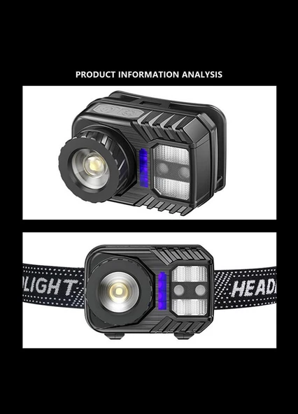 PeakStar PS-571 Sensörlü XPG COB LED USB Şarj Edilebilir Lityum Pilli Zoomlu Kafa Feneri - 3