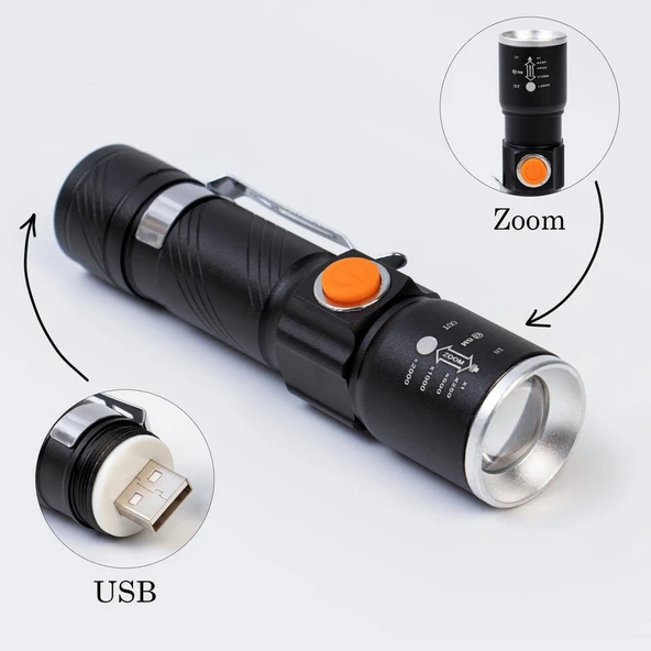 Watton WT-622 P50 LED Mıknatıslı USB Şarjlı El Feneri - Resim 5