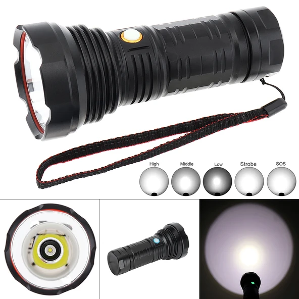 Gold Orion OR-753 3000 Lümen Güçlü LED Uzun Menzilli Şarjlı El Feneri ürün görseli 1