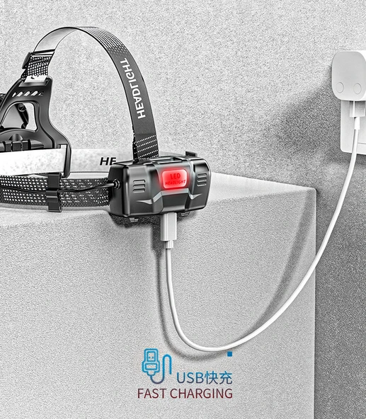 PeakStar PS-8002 XHP50 LED Sensörlü Zoomlu Profesyonel Şarjlı Kafa Feneri - Resim 6