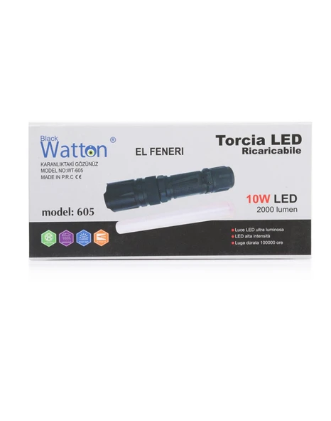 Watton WT-605 10Watt 2000 Lümen 4 Renk Aydınlatmalı Şarjlı El Feneri - Resim 5