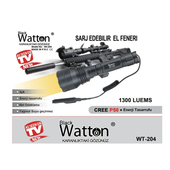 Watton WT-204 Sarı Işıklı P50 LED Şarjlı El Feneri - Resim 5