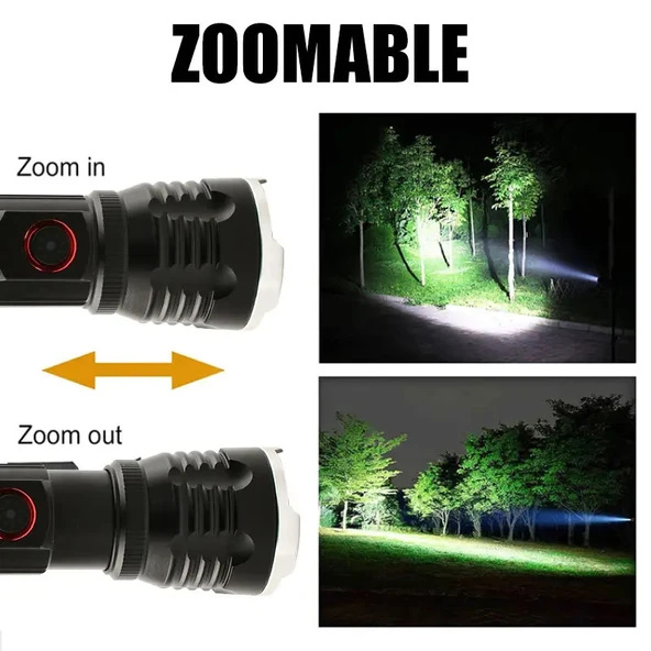 Gold Orion OR-2304-TG Zoomlu Alüminyum Alaşımlı Mıknatıslı Güçlü USB Şarjlı El Feneri - Resim 2