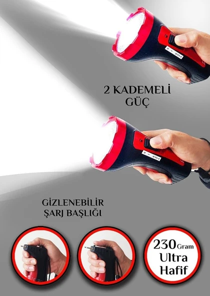İtalyano Şarjlı 10w Projektör Led El Feneri 2 Mod Aydınlatmalı Uzun Menzil Güvenlik Bekçi Polis Feneri Işıldak Kambur Fener - 3
