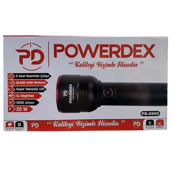 Powerdex PD-6900 20Watt 2000 Lümen Zoomlu Şarjlı El Feneri - Resim 6