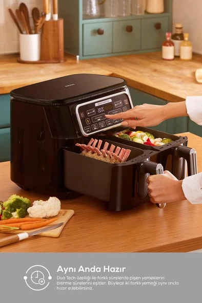 Karaca Air Pro Cook Duo Ev Yemeği XXXL 8 lt Black Chrome Yağsız Fritöz Teşhir - 6