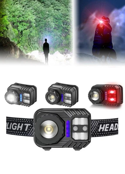 PeakStar PS-571 Sensörlü XPG COB LED USB Şarj Edilebilir Lityum Pilli Zoomlu Kafa Feneri - 6