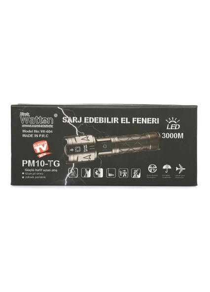Watton WT-604 3000Lümen P50 LED Şarjlı El Feneri - Resim 6