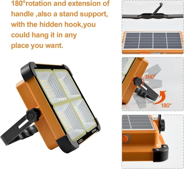 Powerdex PD-6060 LED Güneş Enerjili Şarj Edilebilir Çalışma Lambası 100W - Resim 5