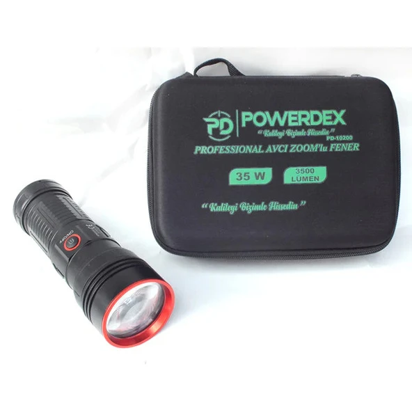 Powerdex PD-10200 Su Geçirmez 35 Watt 3500 Lümen Süper Güçlü LED Profesyonel Şarjlı El Feneri ürün görseli 1