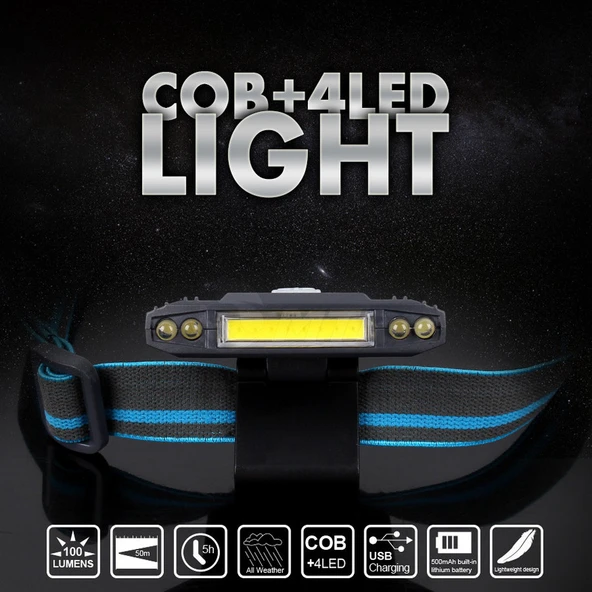 Watton WT-606 COB LED + 4LED 100 Lümen USB Şarjlı Şapka Feneri - 6