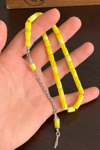 Günlük Kullanım Boy Beyazlı Sarı Uçak Camı Tesbih - 2