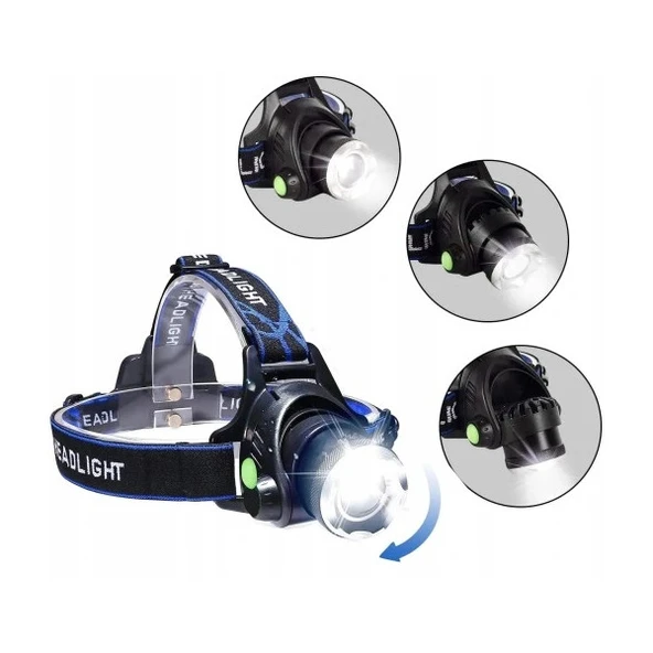PeakStar PS-XQ-19 T6 Orjinal 800 Lümen Profesyonel T6 Şarjlı Zoomlu Kafa Feneri - 2