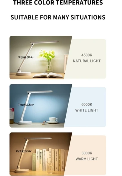 PeakStar PS-1912 Şarjlı Dokunmatik LED Masa Lambası Çalışma Okuma Işığı 3 Kademeli 40 Ledli USB Kablolu Masa Lambası - Resim 3