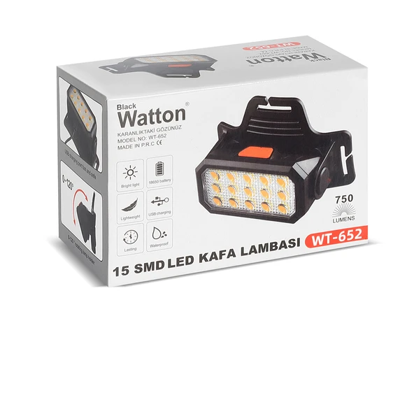 Watton WT-652 15 Ledli Sarı / Beyaz Led Şarjlı Kafa Feneri - Resim 5