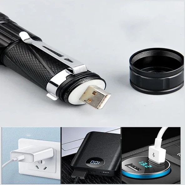 Watton WT-622 P50 LED Mıknatıslı USB Şarjlı El Feneri - Resim 4
