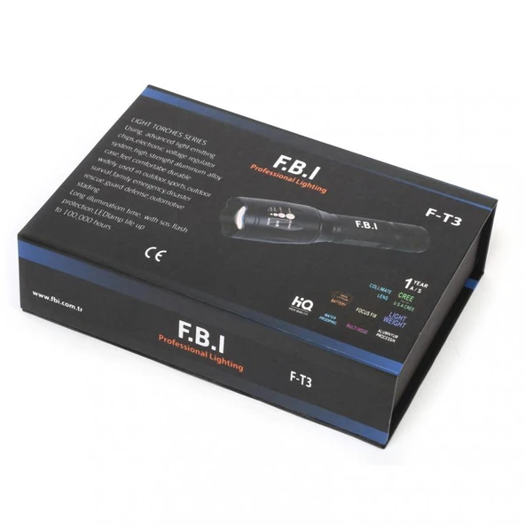 F.B.I F-T3 Su Geçirmez Alüminyum Şarjlı El Feneri - Resim 4