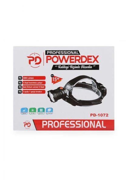 Powerdex PD-1072 15Watt 1000 Lümen Profesyonel Şarjlı Kafa Feneri - Resim 6