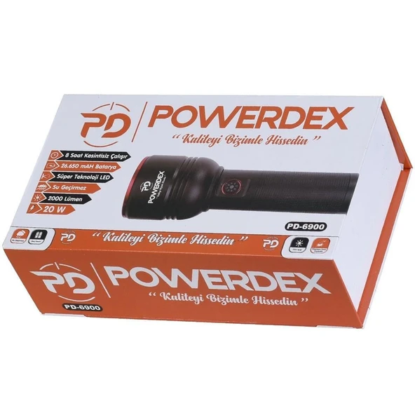 Powerdex PD-6900 20Watt 2000 Lümen Zoomlu Şarjlı El Feneri - Resim 5