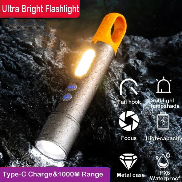 Powerdex PD-3900 Ultra Parlak COB Led 9 Modlu Askılı Şarjlı El Feneri - Resim 5