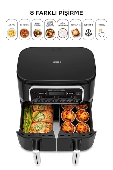 Karaca Air Pro Cook Duo Ev Yemeği XXXL 8 lt Black Chrome Yağsız Fritöz Teşhir - 8