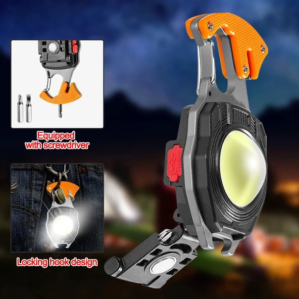 Fithome W5147 Fonksiyonlu Tornavida Düdük Şişe Açacağı Ateş Yakıcı Çakmak Mıknatıslı Type-C Şarjlı Anahtarlık Fener - Resim 3