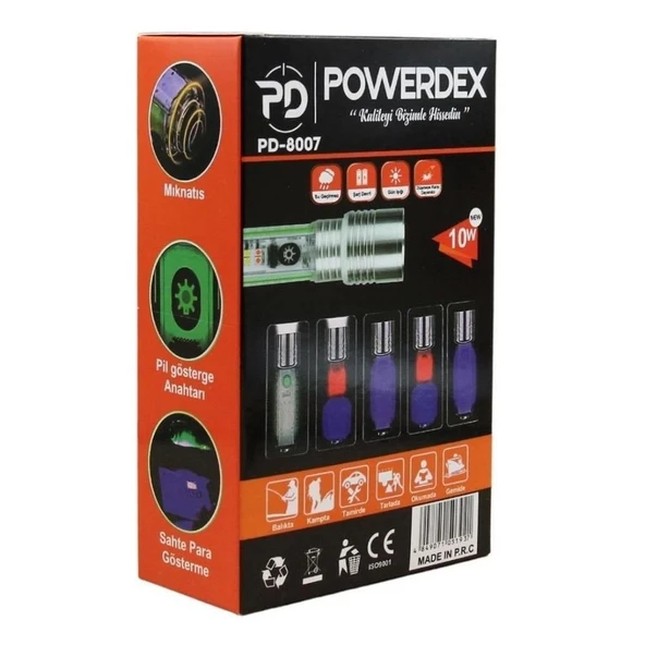 Powerdex PD-8007 Profesyonel Zoomlu Şarjlı El Feneri - 6