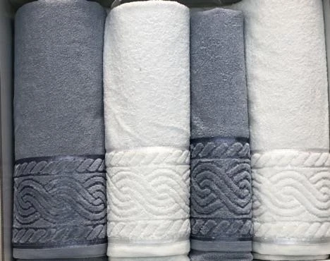 Anemon %100 Pamuklu Gri Krem 4 Parça Banyo Havlu Seti Çeyizlik Kutulu - Resim 4
