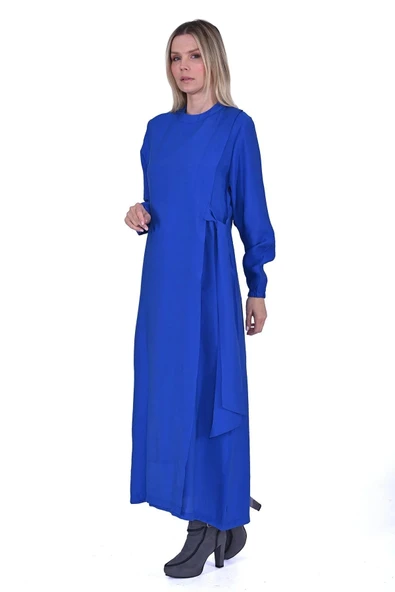 İNVEE MODAL ELBİSE KEMERLİ SAKS 6958 ürün görseli