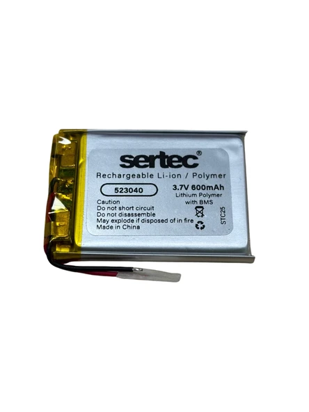 Sertec 523040 3.7V 600 MAh Li-Polymer Pil (Devreli/1.5A) ürün görseli 1