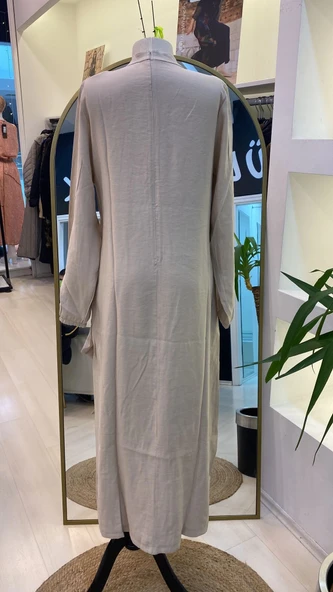 İNVEE MODAL ELBİSE KEMERLİ KREM 6958 - Resim 9