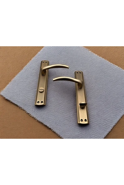 Trim Mat Antik Sarı Aynalı Wc Banyo Kapı Kolu Wcye Giriş Yaparken Sol Elle Açılır 1 Takım - Resim 6