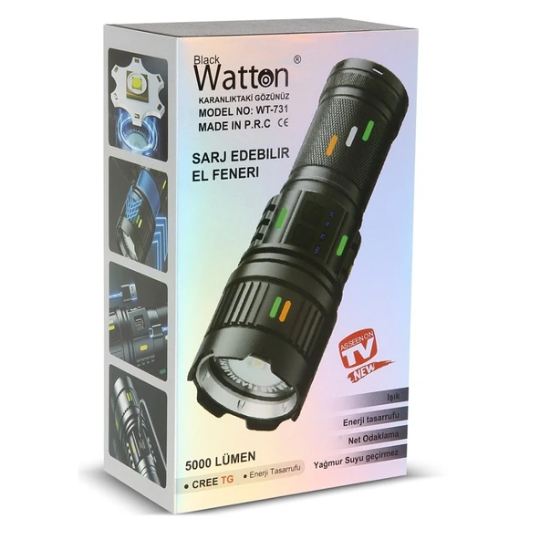 Watton WT-731 Cree TG LED 5000 Lümen Şarj Göstergeli El Feneri - Resim 6
