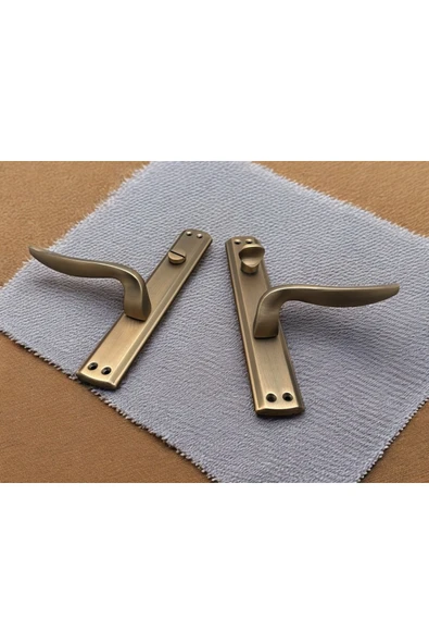 Trim Mat Antik Sarı Aynalı Wc Banyo Kapı Kolu Wcye Giriş Yaparken Sol Elle Açılır 1 Takım - Resim 4