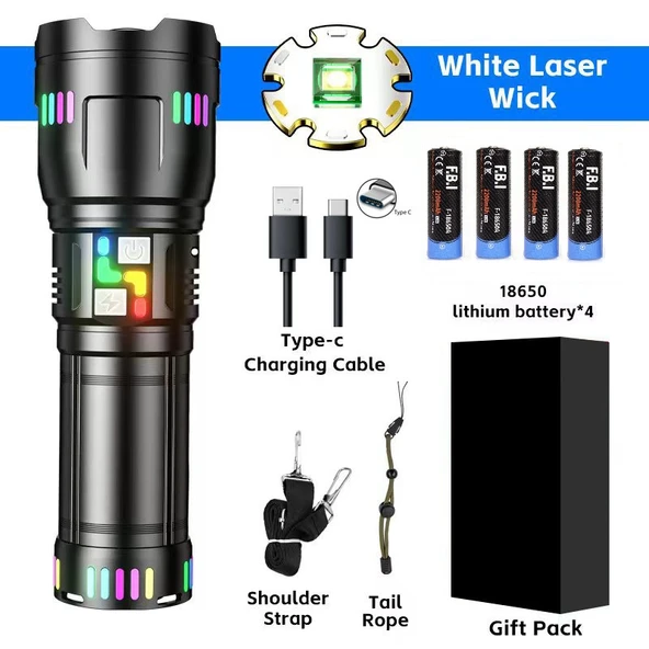 F.B.I Pro F-3002 Alüminyum TG LED Gece Şeritli Type-C Şarjlı El Feneri - Resim 2