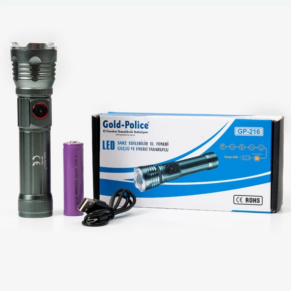 Gold Police GP-216 TG LED Ultra Hafif Mıknatıslı Şarjlı El Feneri - Resim 2